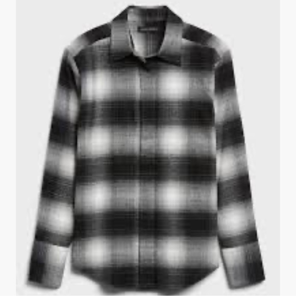 Banana Republic Classic Fit Organic Flannel Shirt Black/White Size Medium - Picture 3 of 6